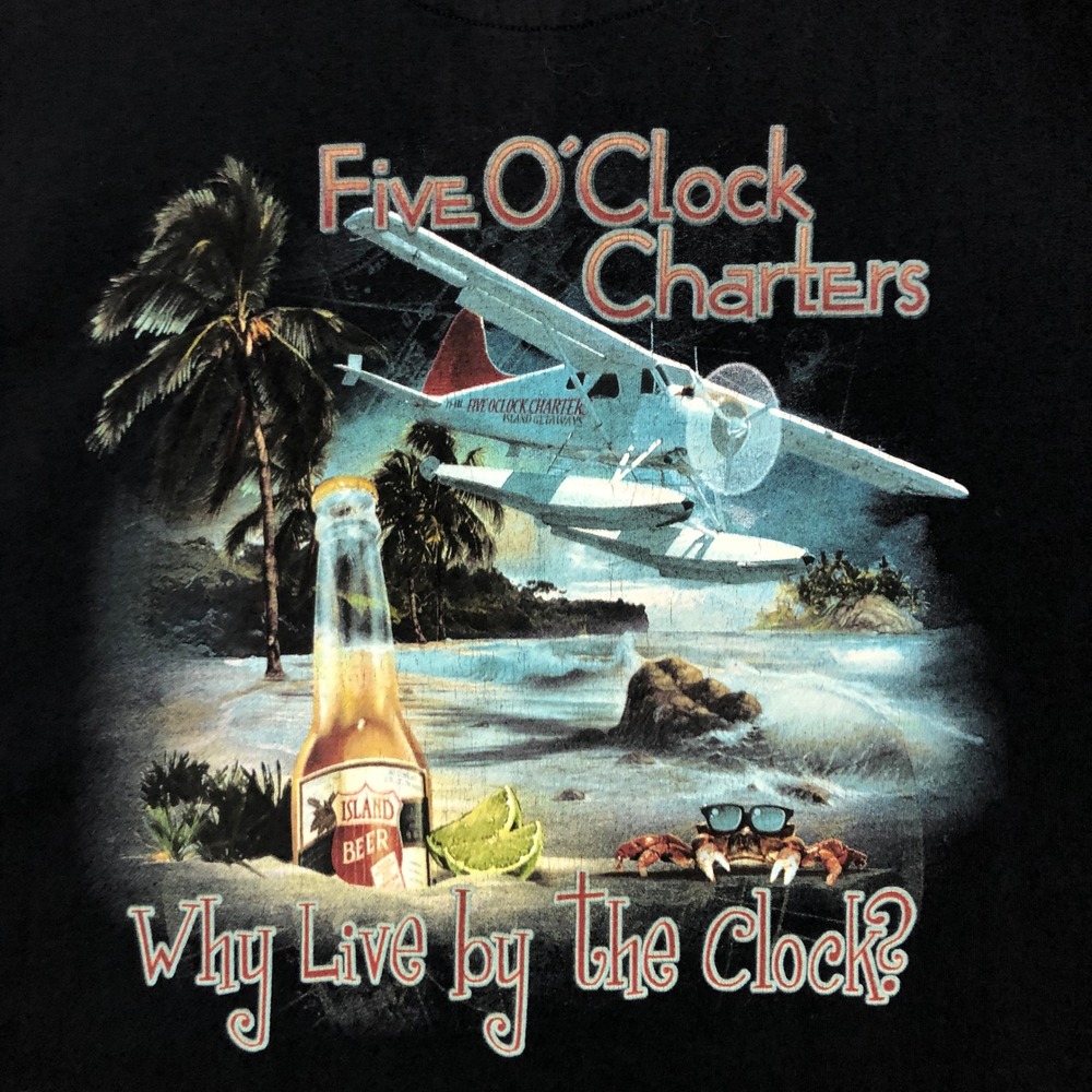 Paradise Shores Five O'Clock Charters Graphic T-Shirt XXL Black‎ Airplane